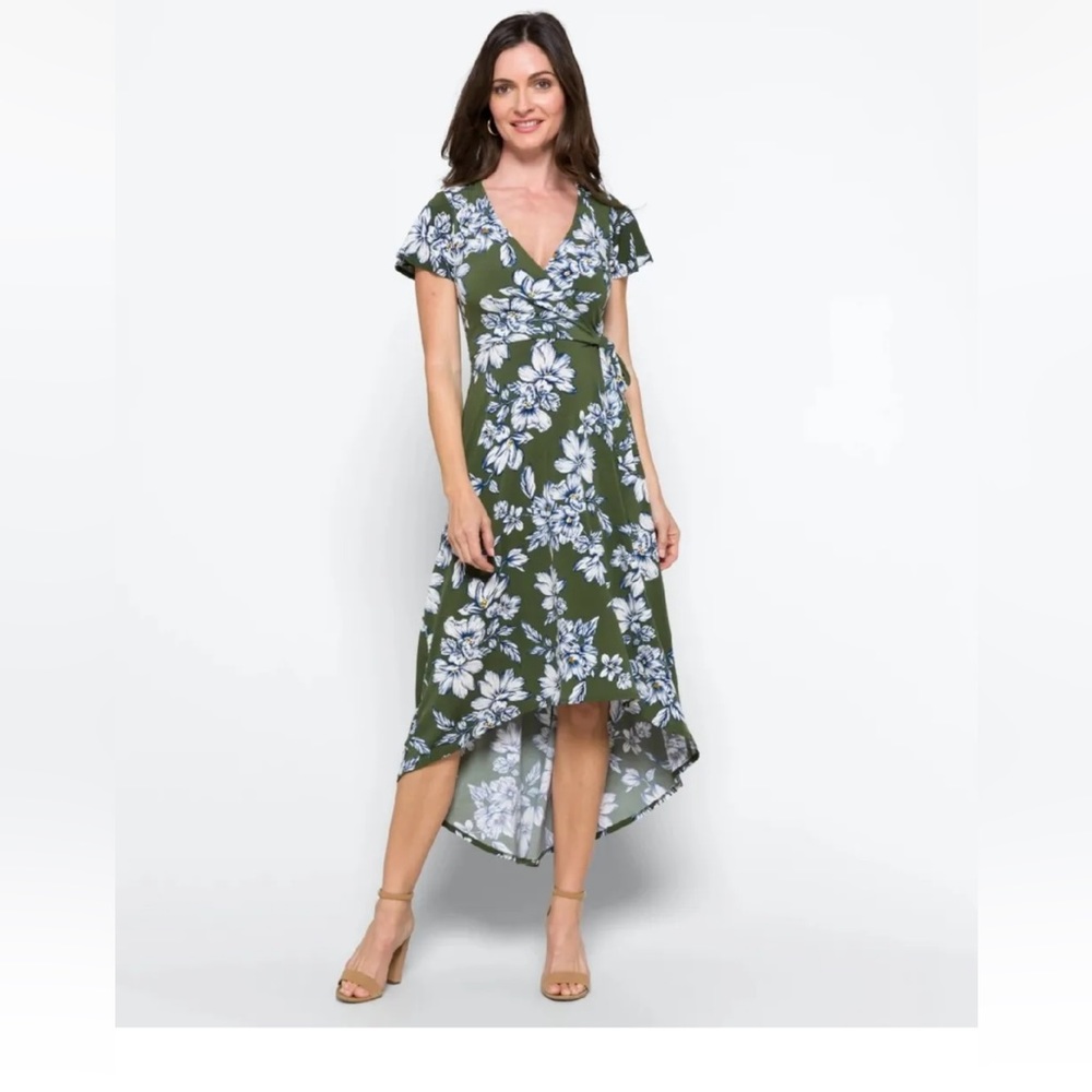 NWT FORTUNE + IVY Irene Faux Wrap knit maxi floral dress